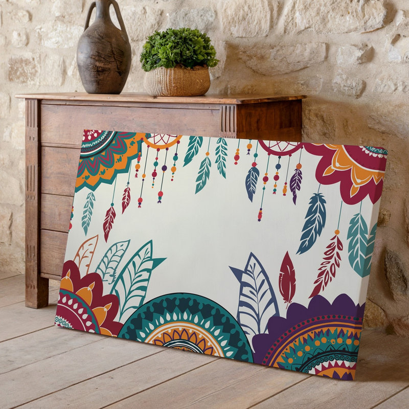 Toile, création d'une illustration d'inspiration bohémienne vibrante avec des motifs complexes de mandala, art mural et Dreamcatchers The Design
