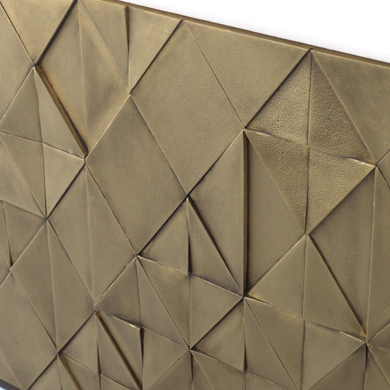 Polished Brass Triangle Cabinet with Marble Top and Adjustable Shelves
