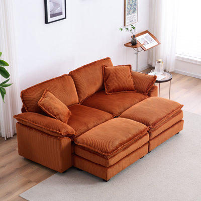 Canapé surdimensionné 84,6 po Hallam, confortable canapé en velours velours côtelé et causeuse modulaire avec 2 repose-pieds