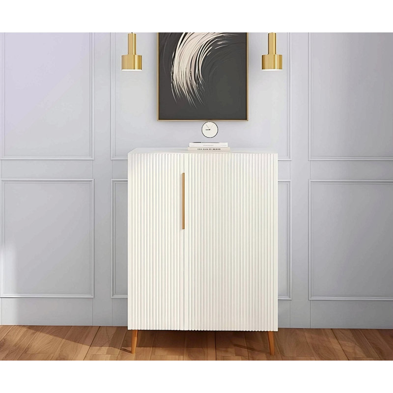 Modern White Sideboard Cabinet With Gold Handles For Kitchen, Dining Room Furniture Organizer