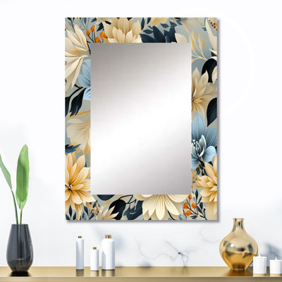 Claron Blue Boho Floral Harmony Dreams - miroir floral, miroir mural floral unique, impression d'art en métal