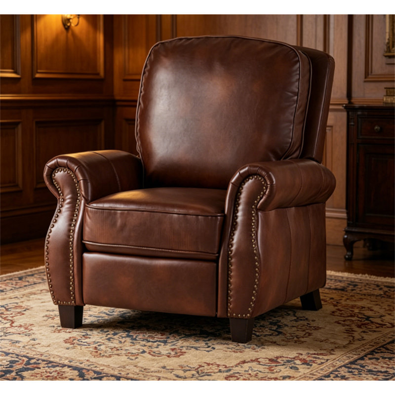 Kettering 38.75" Wide Manual Club Recliner, Brown Faux leather