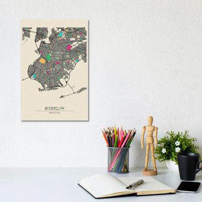 Brooklyn, New York Map by Ayse Deniz Akerman - Wrapped Canvas Gallery-Wrapped Canvas Giclée