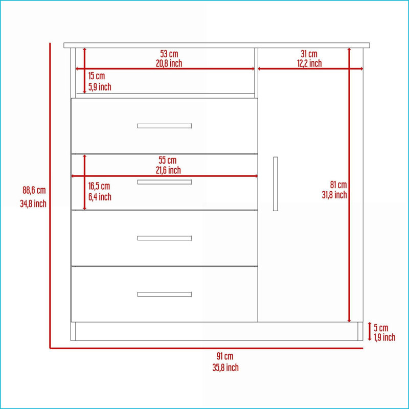 Commode, commode 1 porte 4 tiroirs avec meuble télé | Noir | Panneau de particules