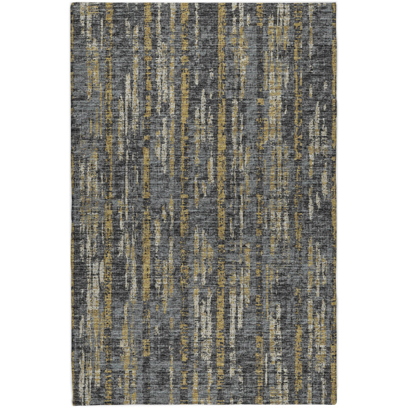 Premium Machine Washable Dream Shag ADS39 Broken Bars Rug, 8' x 10', Granite