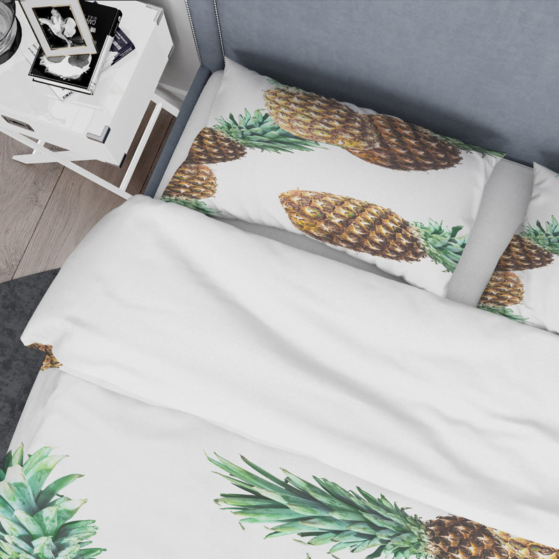 Ensemble de housse de couette bliss de style mid-century ananas summer, Housse de couette très grand + 2 taies décoratives