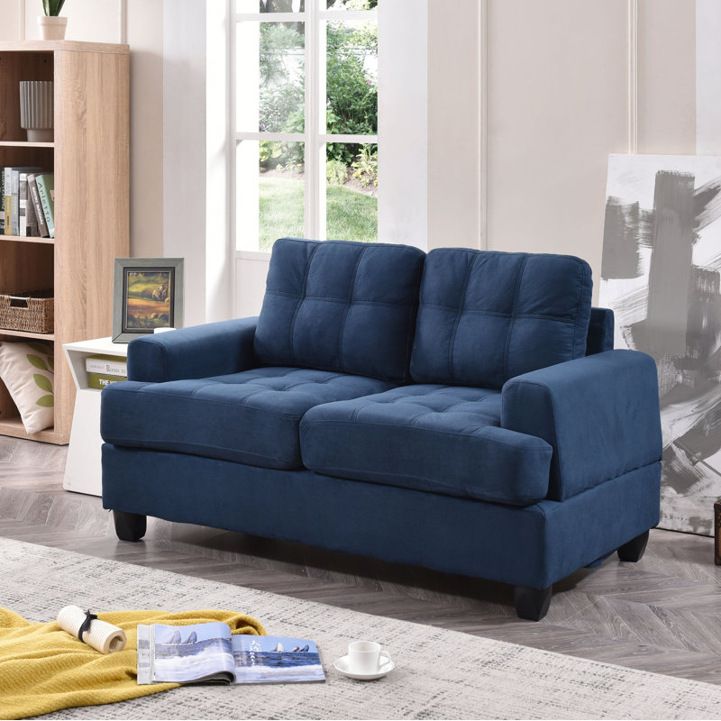 Gilmore Upholstered 58'' Loveseat, Navy Blue