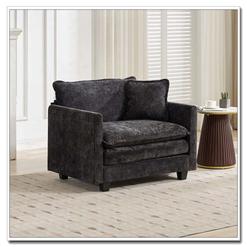 Fauteuil club en tissu d'ameublement en chenille, Noir