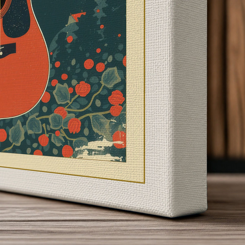Guitar and Sun Retro - Wrapped Canvas, 18x12 - 45.7 x 30.5 cm, Cream Border