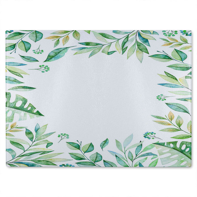 Light Botanical Leaves Glass Chopping Board