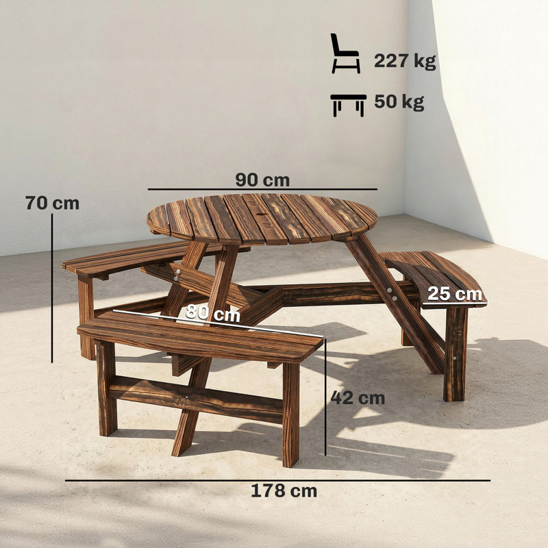 6 - Person Wood Patio Dining Set with Round Table