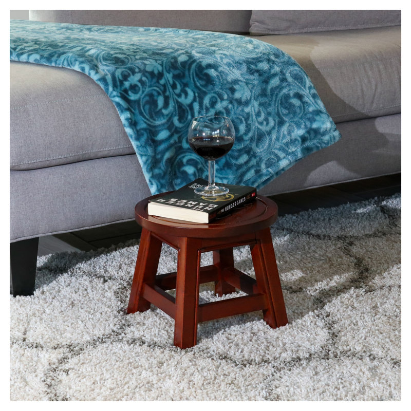 Tabouret escabeau en bois sculpté avec motif de feuille d'érable, finition cerisier, Cherry