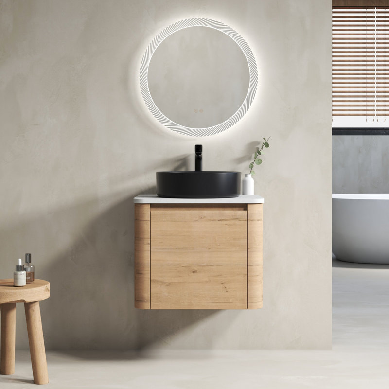 Meuble-lavabo mural 24 po avec lavabo d'art en céramique et porte à fermeture en douceur, emballage KD, contreplaqué