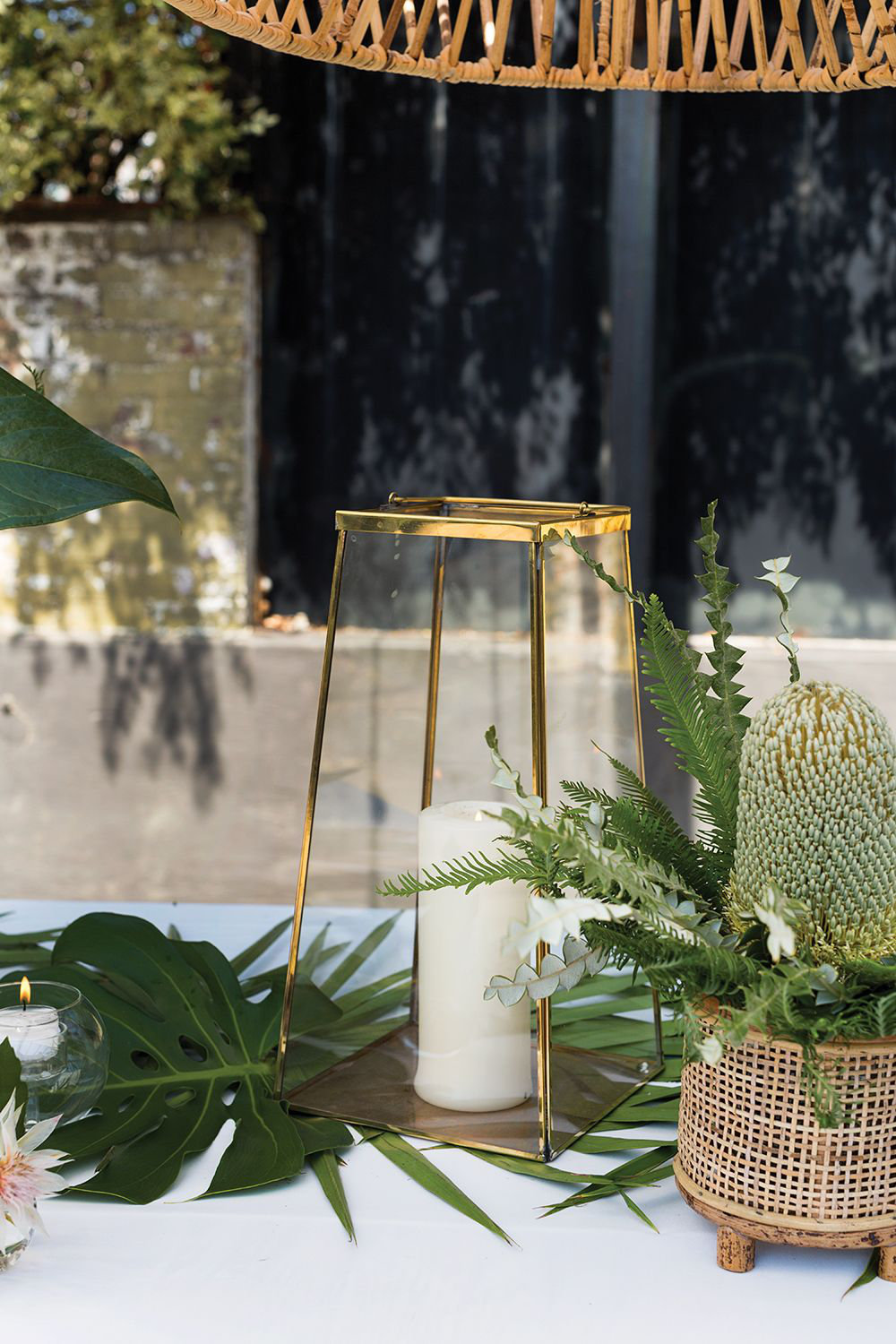 Metal Lantern Candle Holder, 14.75" H x 7.5" W x 7.5" D