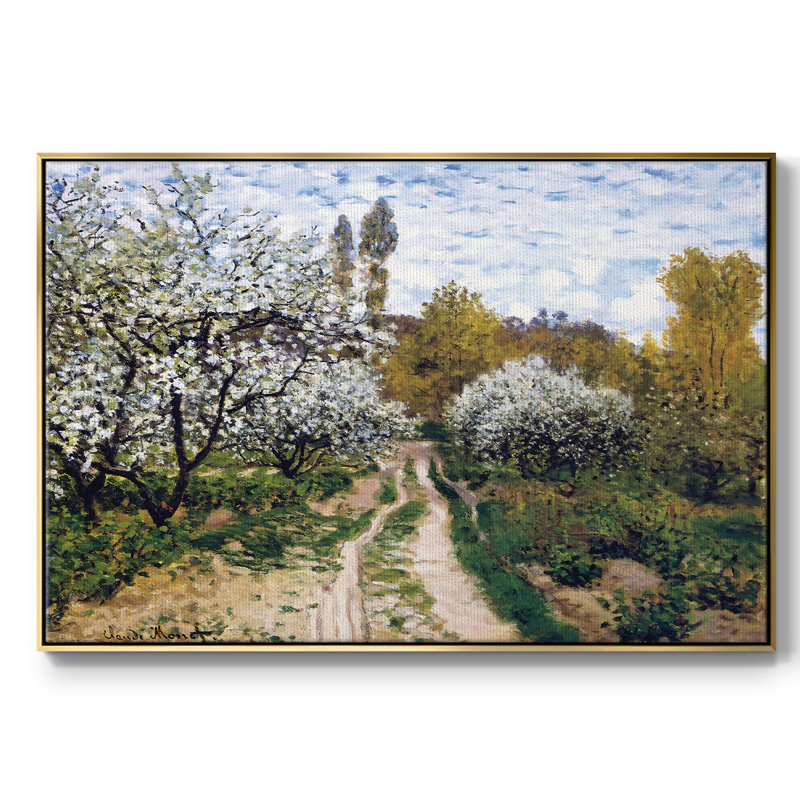 " Trees in Bloom, 1872 " Oil Print, 27" H x 41" W x 2" D, Gold