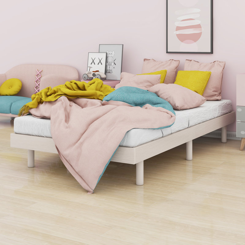 Modern Design Floating Platform Bed Frame, Twin, White Washed