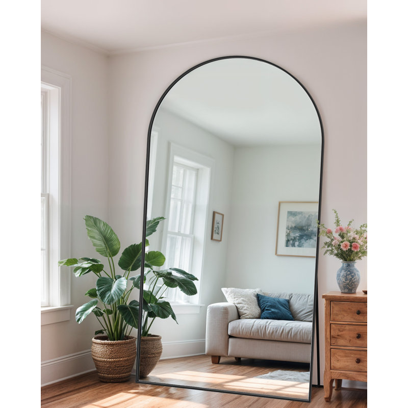 Arched  Metal Oversized Full-Length Mirror, Black, 90" x 46"