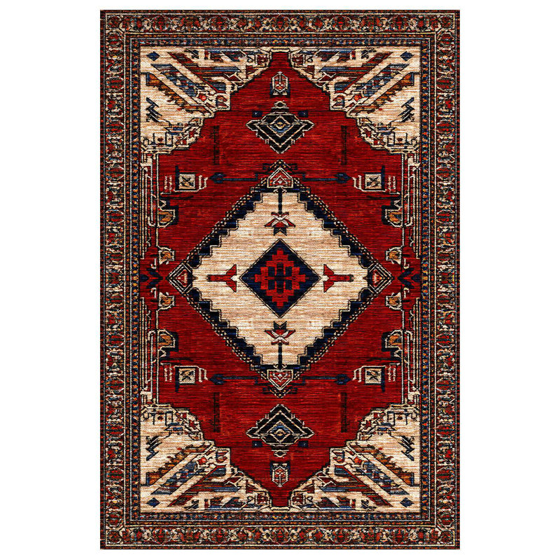 Mattis Burgundy Moroccan Machine Printed Cotton Polyester Area Rug, Runner 2'8" x 14'10"