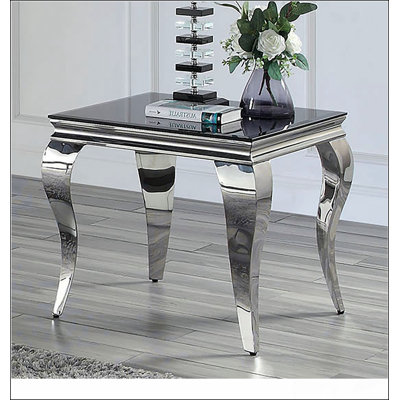 Glam Contemporary 1pc End Table  Glass Top Silver Table Living Room Stainless Steel Cabriole-Style Legs