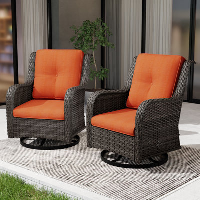 Anahit Swivel Wicker Patio Chair with Cushions (Set of 2)
