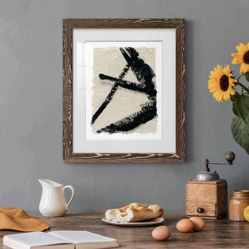 Lignes croisées I - peinture encadrée, Papier, cadre noyer, H 20 po x l 17 po x P 1,5 po