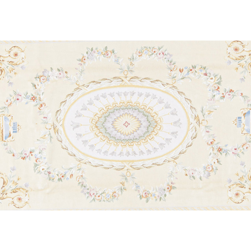 Tapis jaune et ivoire noué à la main de haute qualité