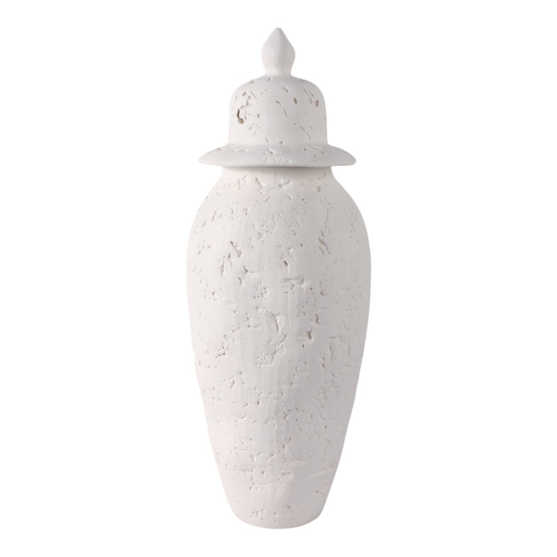 Pot de temple coulé en pierre, blanc, 21"