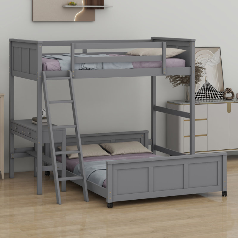 Lit superposé avec bureau, Gris