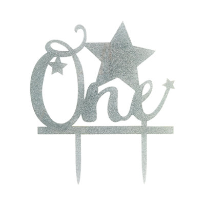 Top Cake Silver Acrylic One Cake Topper - Glitter Stars - 6 1/2" X 5" - 1 Count Box