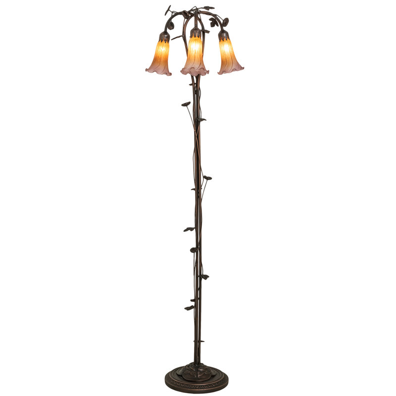 58" High Amber/Purple Tiffany Pond Lily 3 Light Floor Lamp