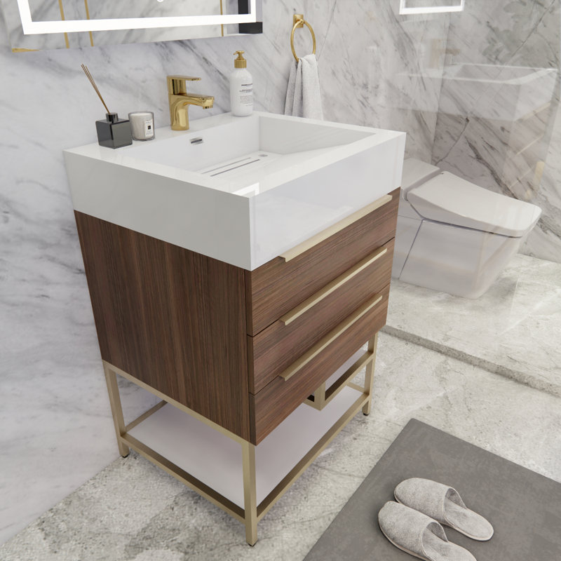 Glasgow 23.5'' Single Bathroom Vanity with Acrylic Top, Rose Wood