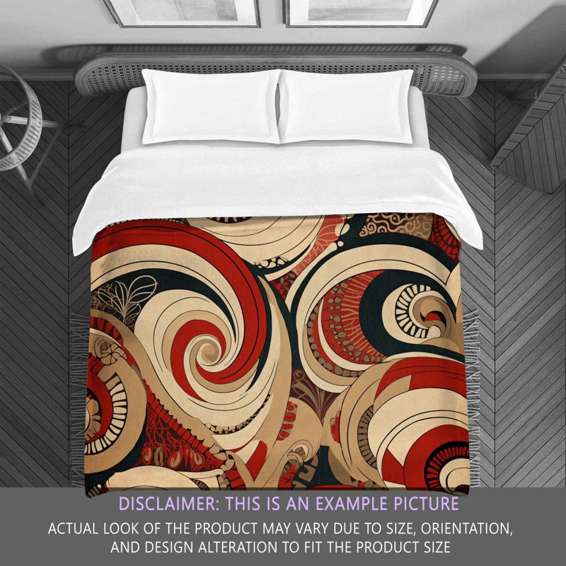 Machine Printed Comforter, King Comforter, Red/Beige Abstract