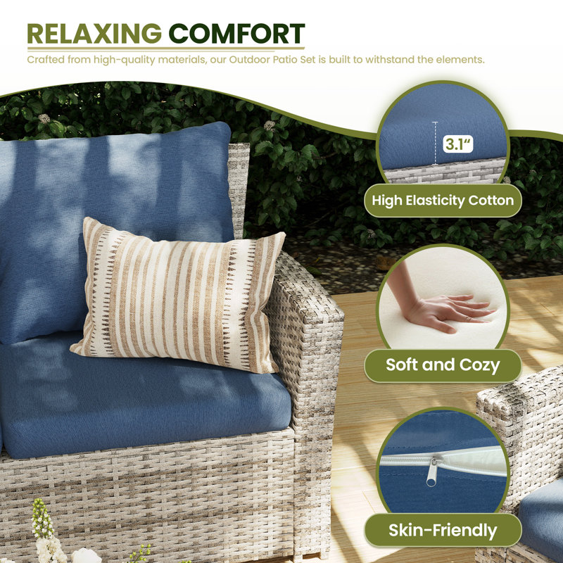 Rosolino 4 - Person Outdoor Seating Group with Cushions, Blue