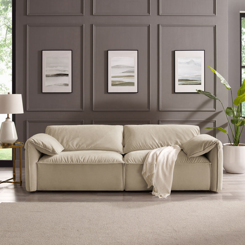 Louai 92.5'' Chenille Upholstered Sofa, Natural Wheat  Polyester Twill
