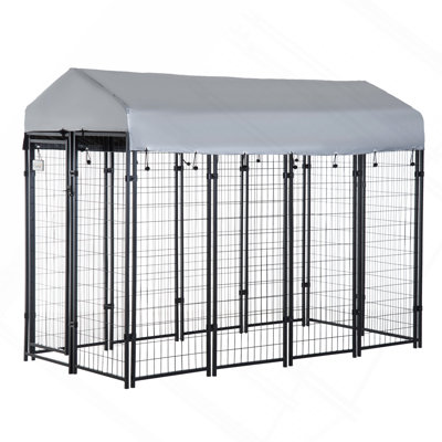 Enclos pour chien 8 pi x 4 pi x 6 pi pour l'extérieur, chenil pour chien avec porte verrouillable, auvent résistant à l'eau, pour chiens de taille moyenne et grande