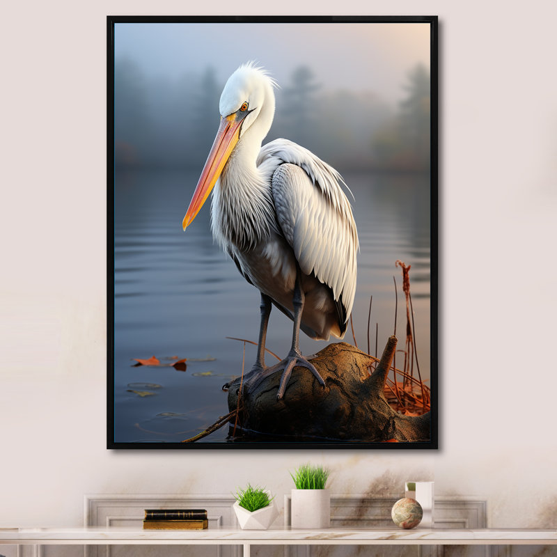 «Fredrik Orange Pelican Coastal I», reproduction, H 40 po x l 30 po x P 1,5 po, Cadre flottant noir