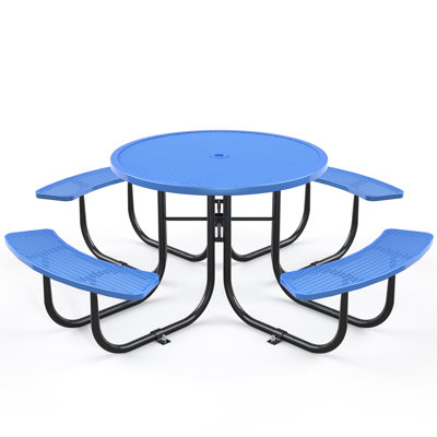 Klarrissa 8-Person 46" Round Metal Outdoor Picnic Table
