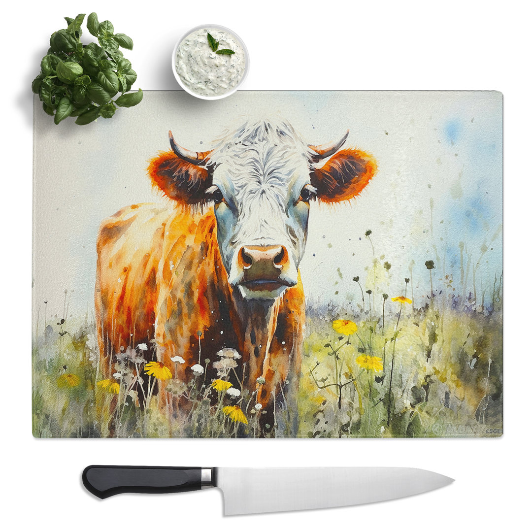 Cow Watercolour Art No.2  Glass Chopping Board
