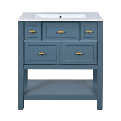 Ensemble de meuble-lavabo simple 30 po avec 5 tiroirs, ensemble de meuble-lavabo autoportant avec cadre en bois massif 30 po