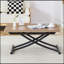 La table de levage moderne et minimaliste moderne, avec un bureau autocollant de grain de bois de 0,8 pouce et des pieds en métal noir, peut être utilisée comme coiffeuse, table basse, table de salle à manger et table de bureau