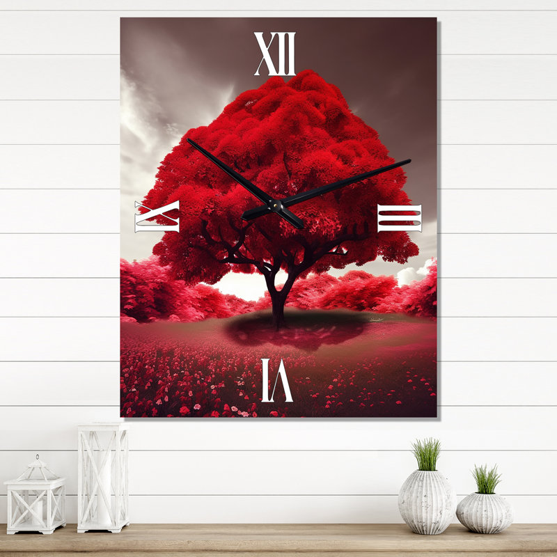 Most Beautiful Yellow Tree In The Countryside I - Landscape Trees Modern Wall Clock, Medium