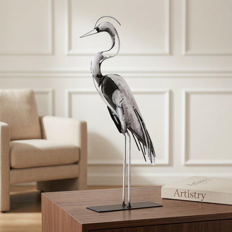 Statue de héron en métal faite à la main de 21 po de hauteur 21 po, figurine d'oiseau peinte à la main à 100%, œuvre d'art rustique artisanale pour les amoureux des oiseaux