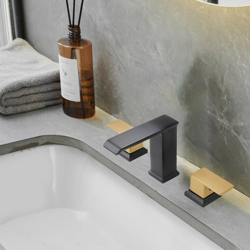 8 po Robinet pour salle de bain à 2 poignées et 3 trous Waterfall, Noir et or