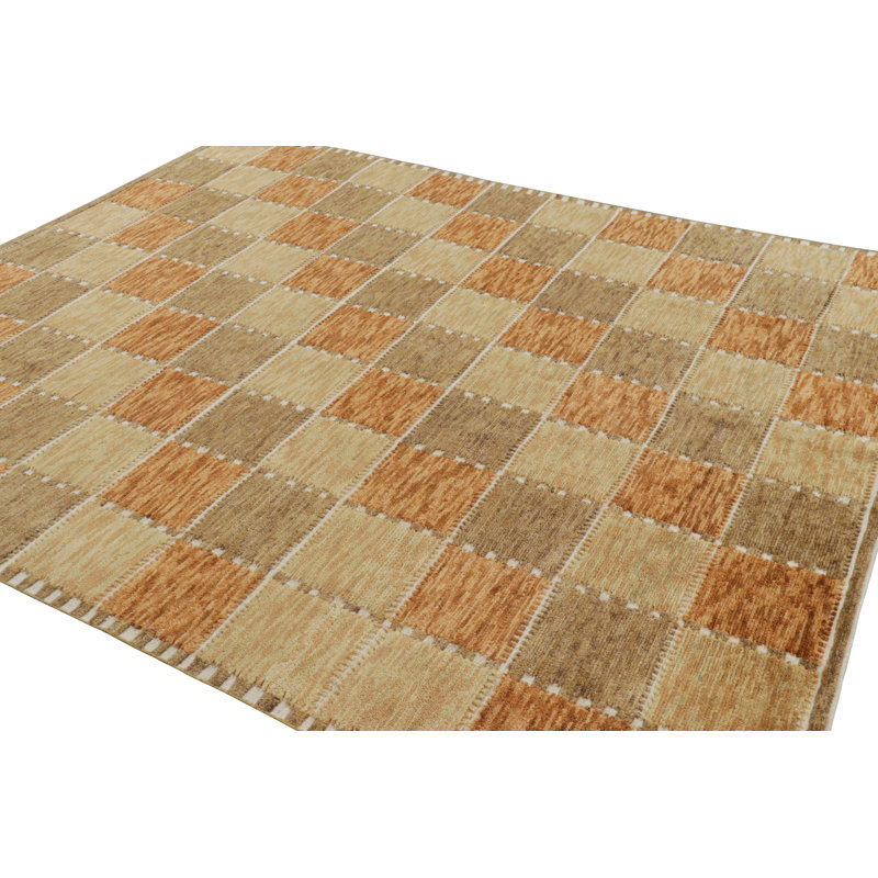 Scandinavian Hand Knotted Wool Geometric Area Rug, Rectangle 5' x 7'