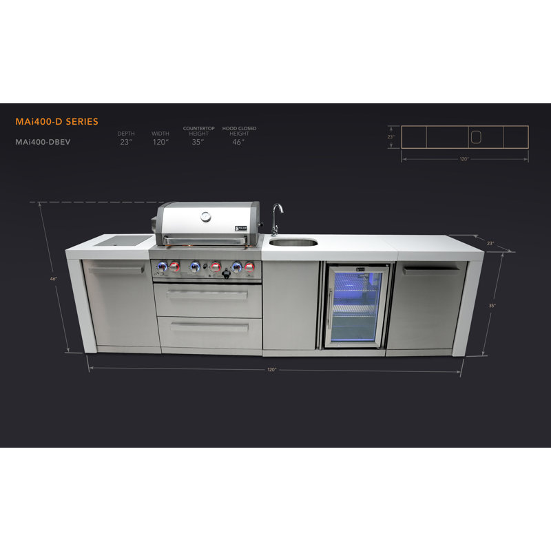 Mont Alpi 4-Burner 78000 BTU Deluxe Stainless Steel Outdoor Island Barbecue Grill + Beverage Center