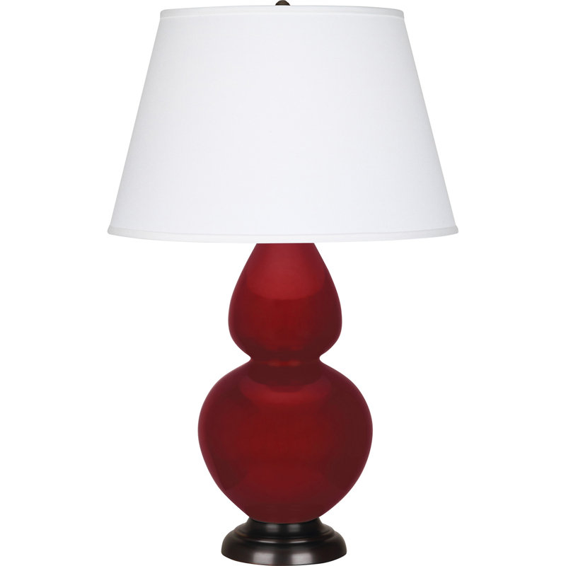 Lampe de table double gourde en céramique, Sangria glacé / bronze, Perle, Bronze