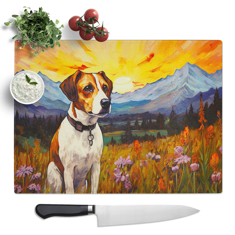 Jack Russell Landscape  Glass Chopping Board