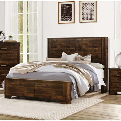 Rustic Brown Finish Queen Bed Clipped Corners Transitional Style Wooden Bedroom Furniture 1Pc Panel Bed -  Loon PeakÂ®, EBCDFD4479BF4DBDA35B110DB699466E