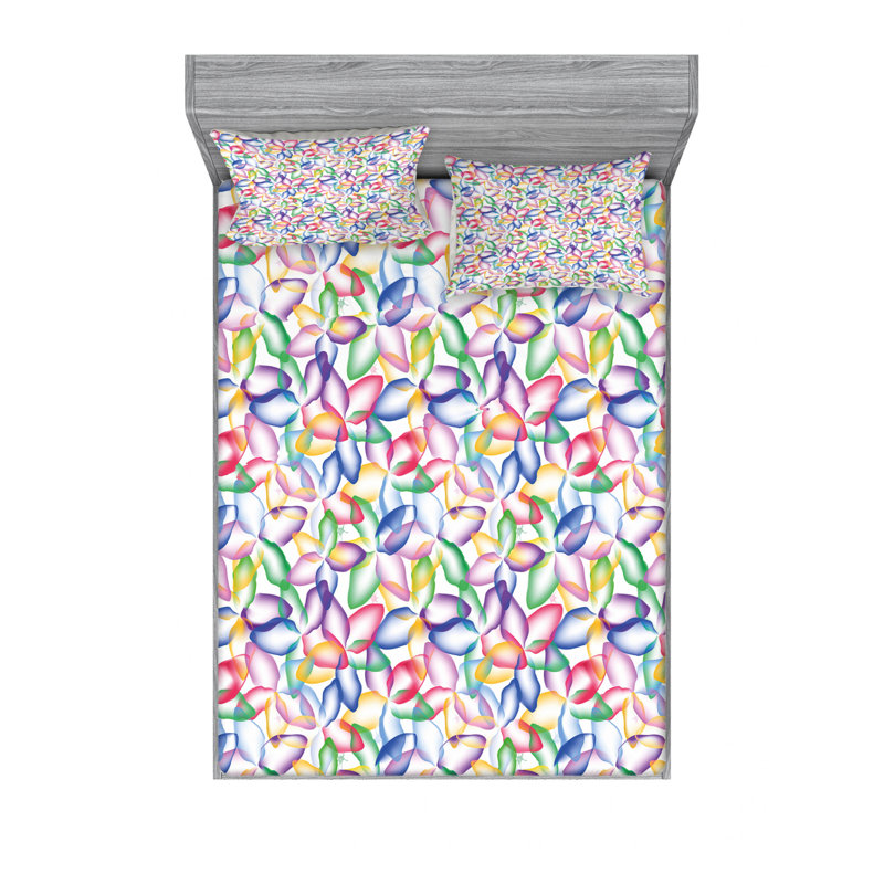 Microfiber Floral Sheet Set, Queen Sheet Set with Fitted Sheet