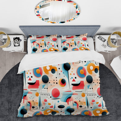 Pink And Blue Midcentury Trendy Patterns Duvet Cover